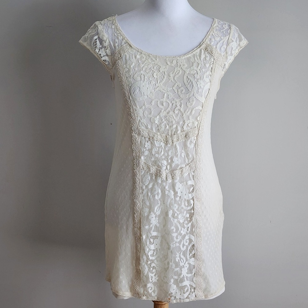 American Eagle Lace Mini Dress Womens 2 Ivory Sheer Mesh Coquette 90s Bridal
